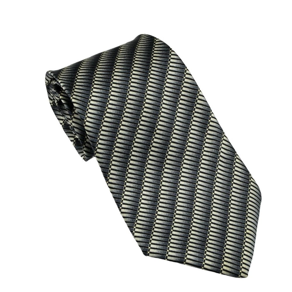 John Henry Silk Men's Necktie Gray Striped  Made in USA Tie Classic